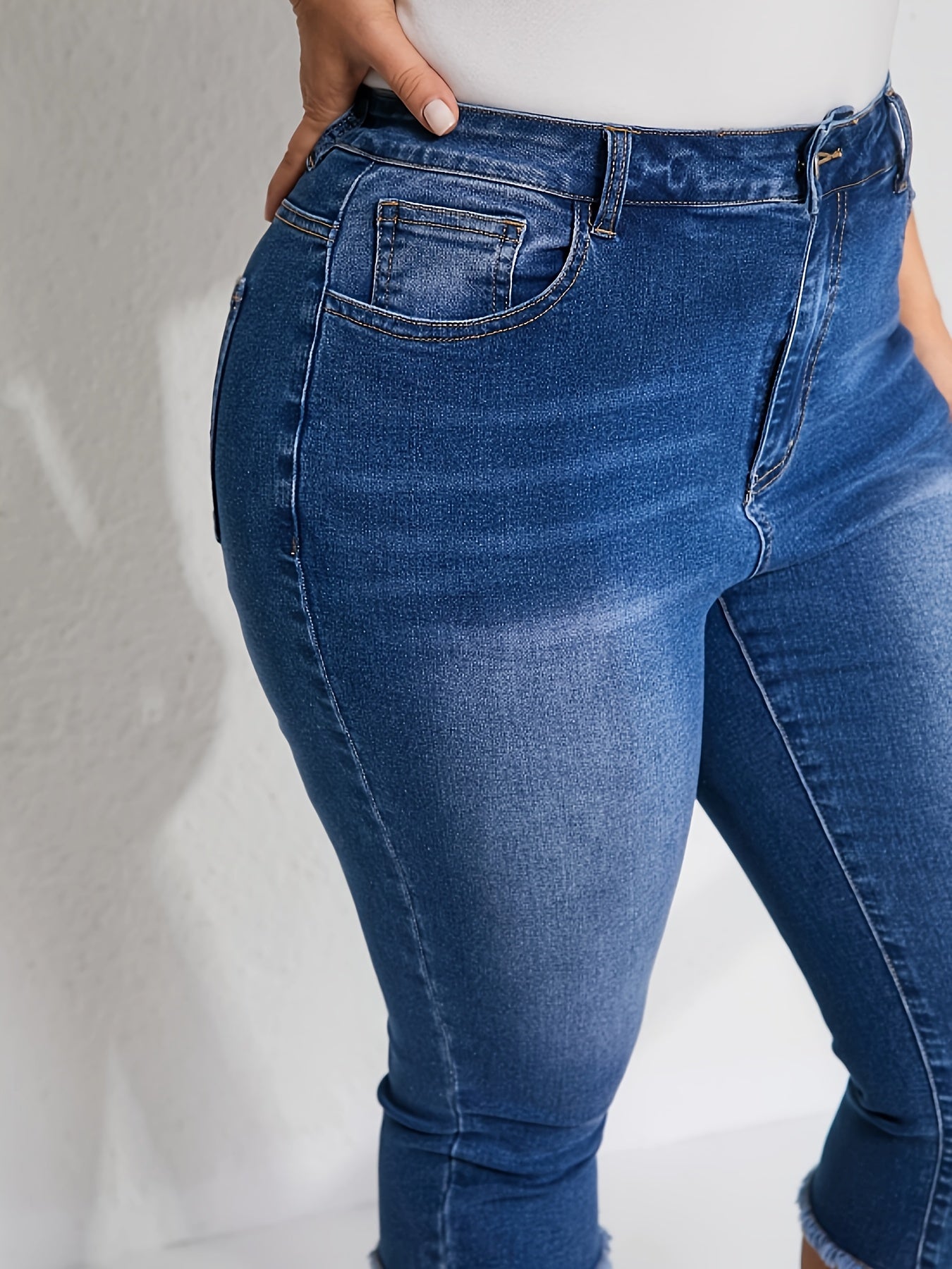 Plus size Women's cropped jeans summer straight raw pants