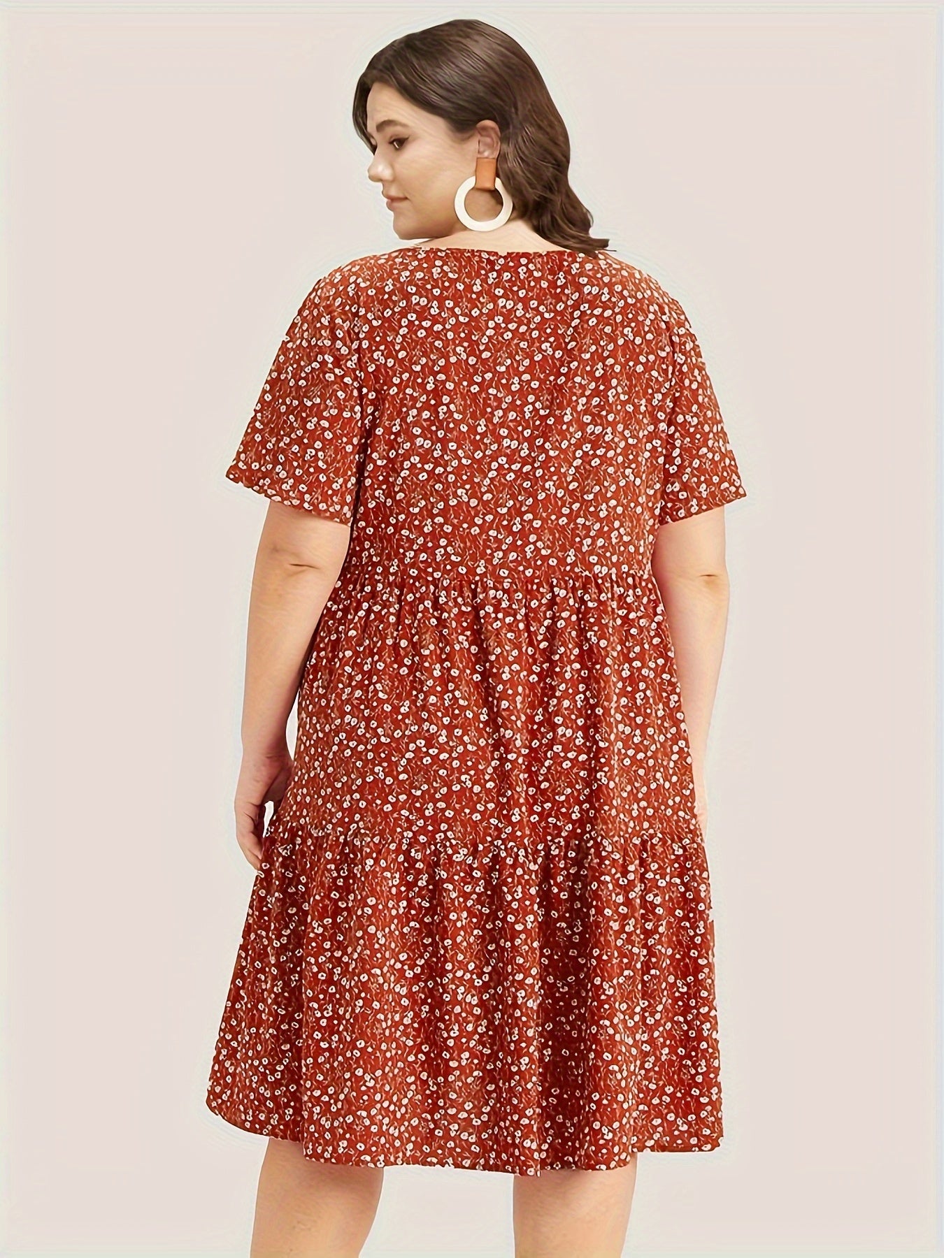 Plus Size Women's Floral Print Casual Dress with Pockets
