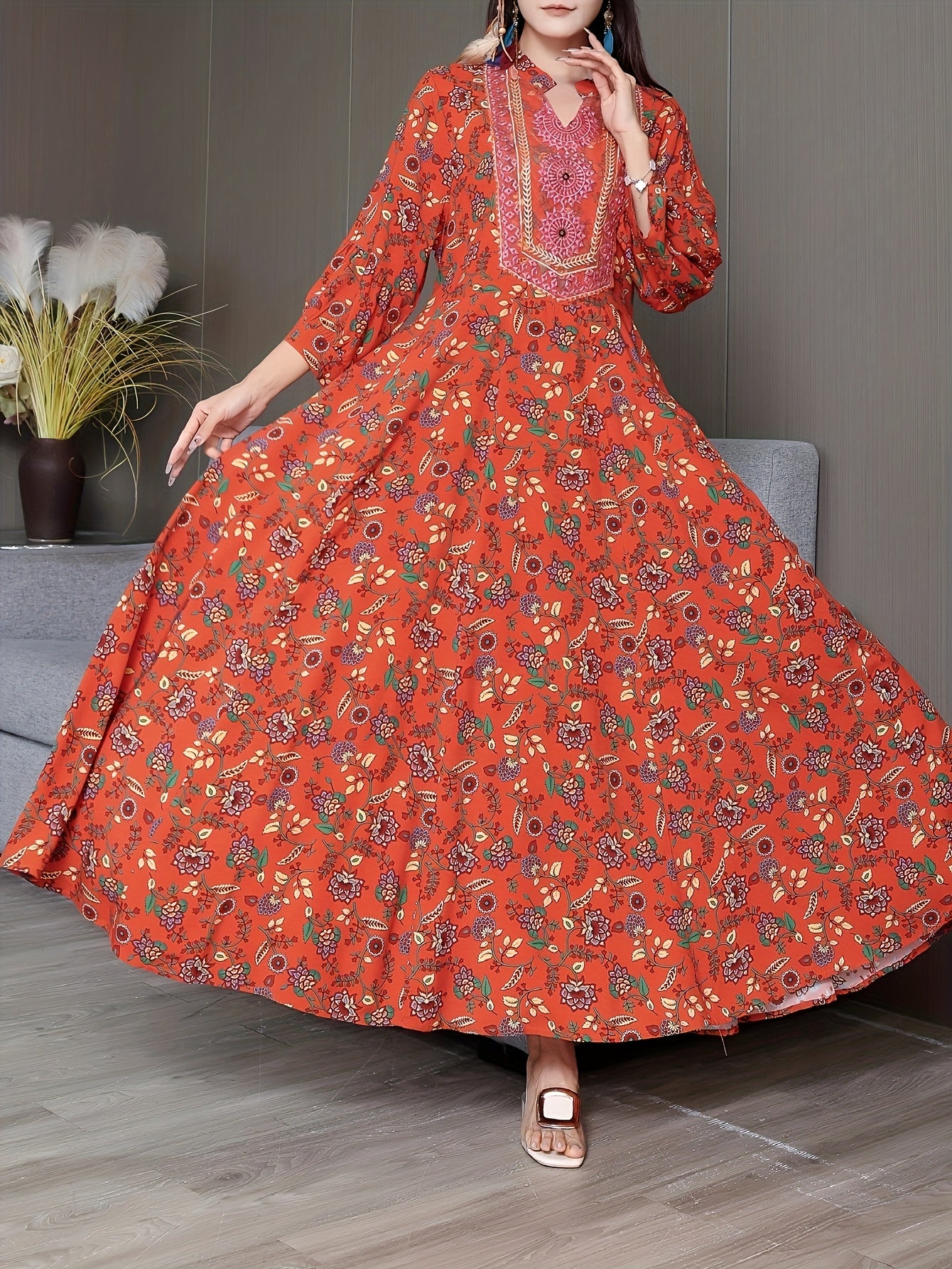 Embroidery Dress Ethnic Style Long Skirt Retro Vintage Casual Maxi Dress