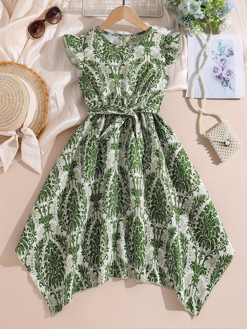 French Vintage Elegance Girls' Mid-Length Floral Print Dress
