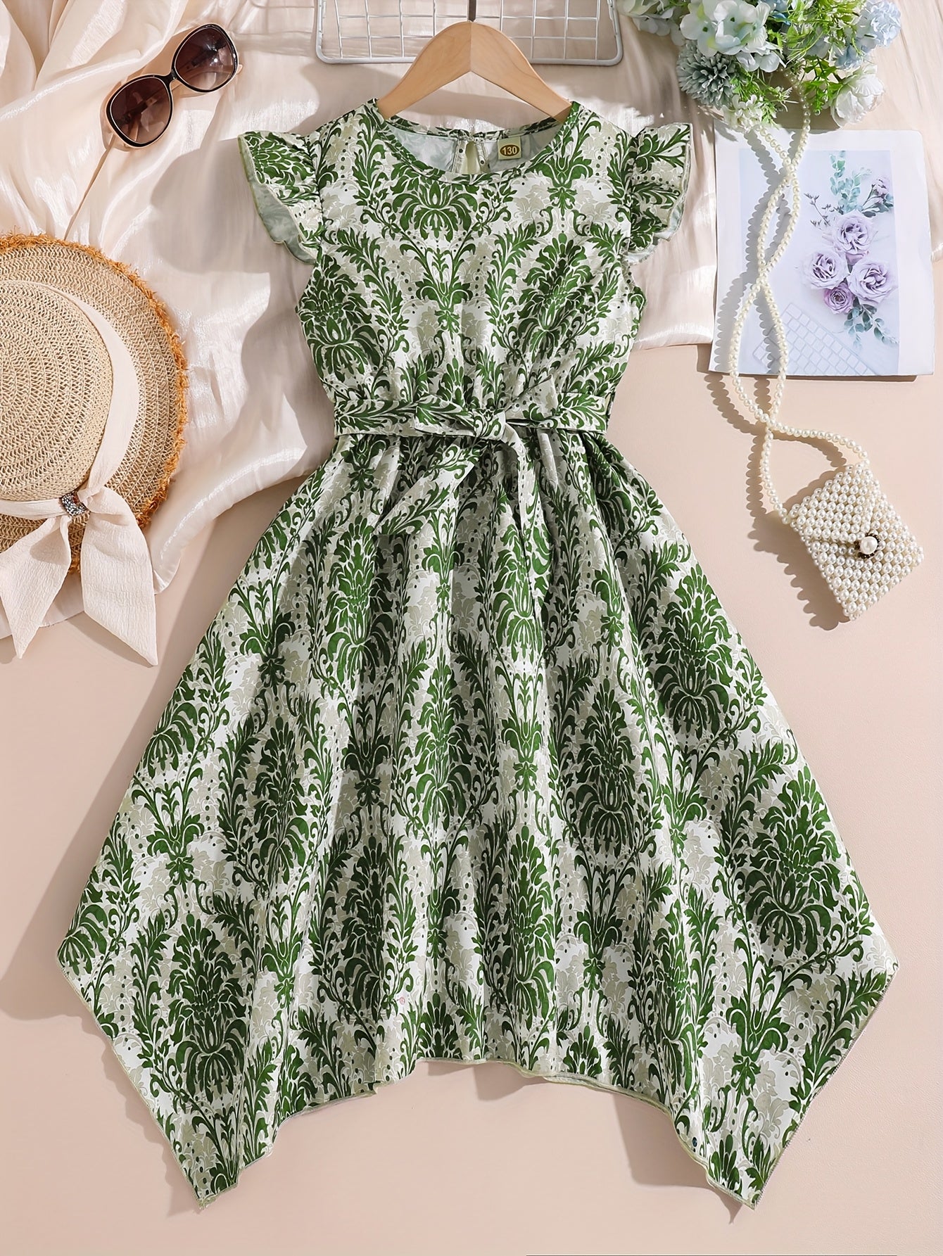 French Vintage Elegance Girls' Mid-Length Floral Print Dress
