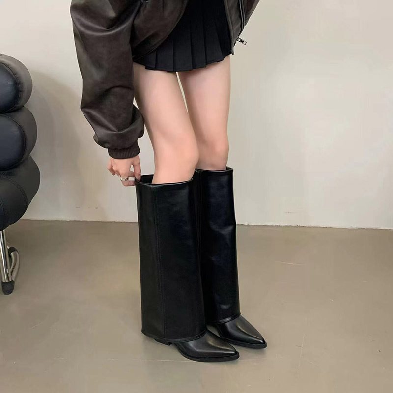 Autumn And Winter New Pointed Toe Chunky Heel Pantyhose Boots
