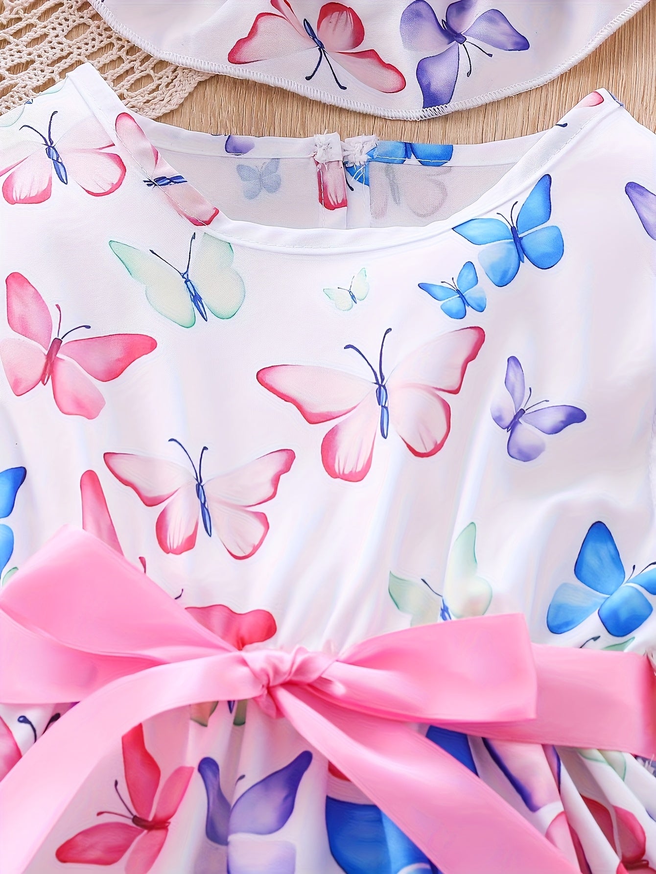 Fantasy Butterfly Sweet Princess Print Dress with Hat Set