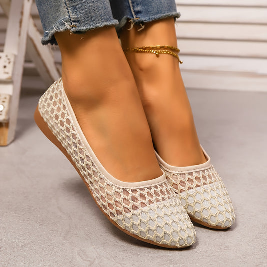[Elegant Ballet Shoes] Elegant Women's Ballet Shoes | Floral Pattern Slip-On Pointed Toe Sole, Breathable Comfortable Flat Shoes, Low-cut Black and White