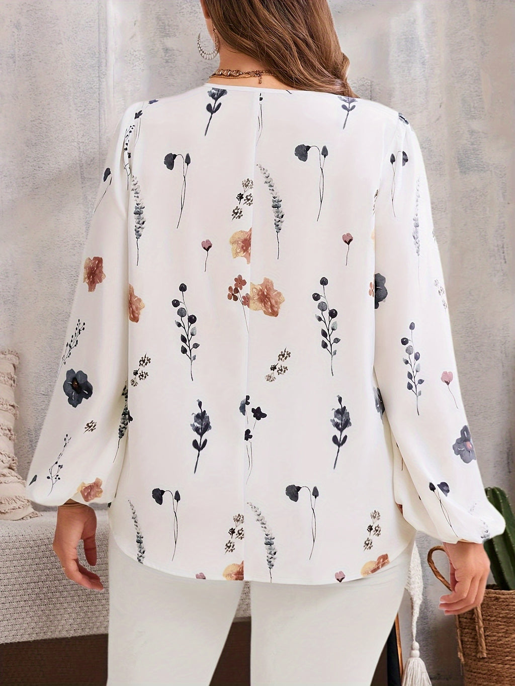 Elegant V Neck Long Sleeve Blouse Plus Size