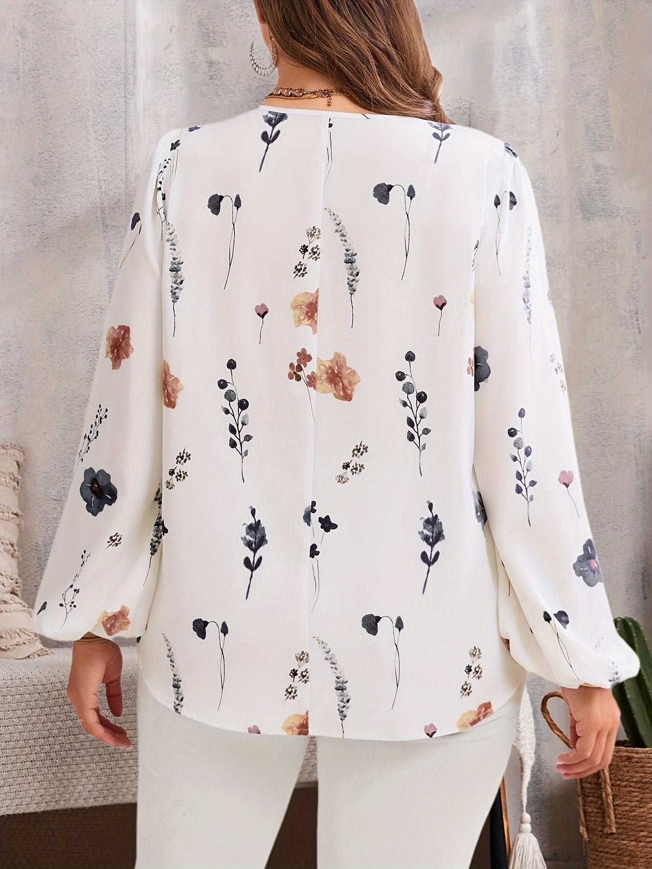 Elegant V Neck Long Sleeve Blouse Plus Size