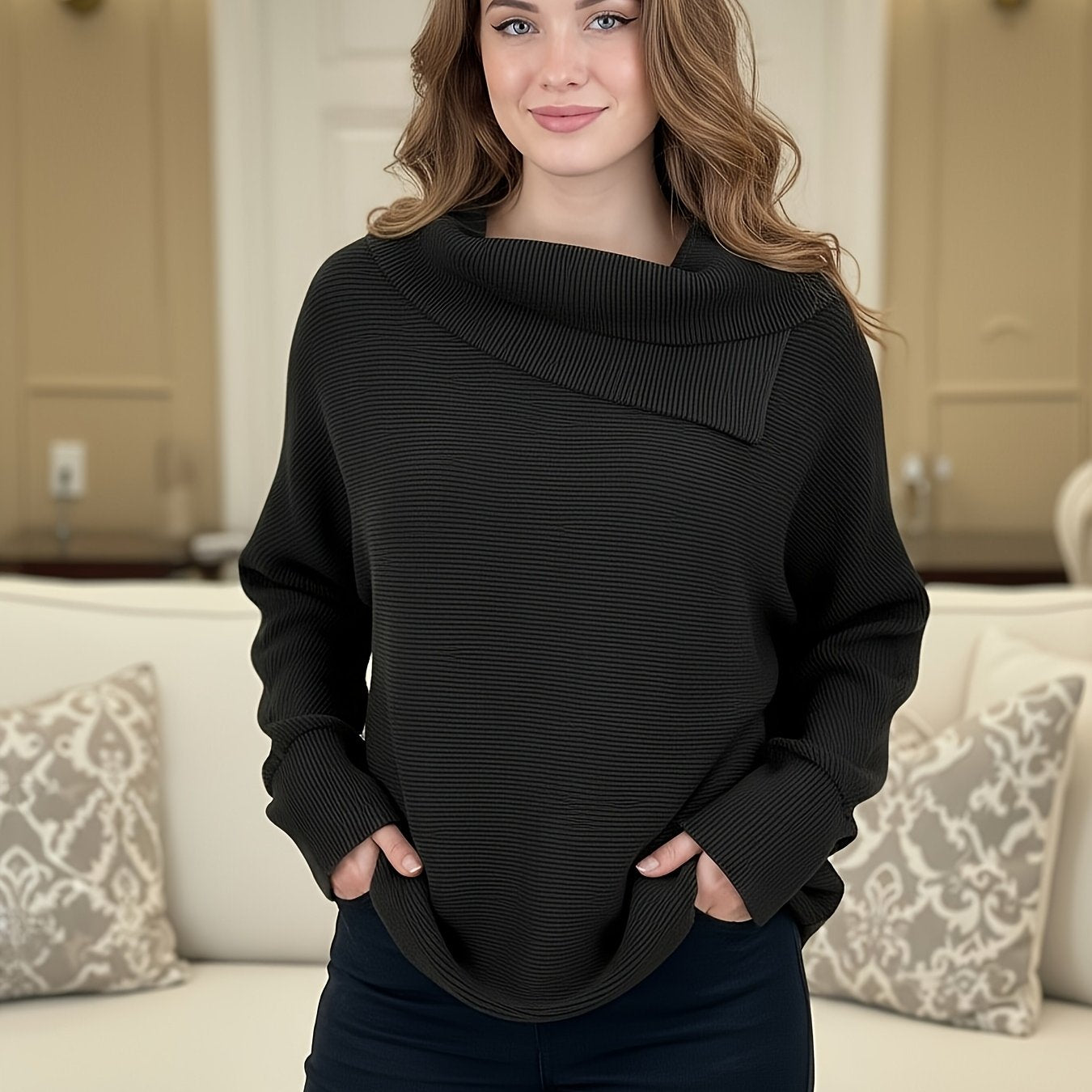 Loose-Fitting, Stylish, Casual Scarf-Neck Pullover Shirt | Perfect for Autumn and winter
