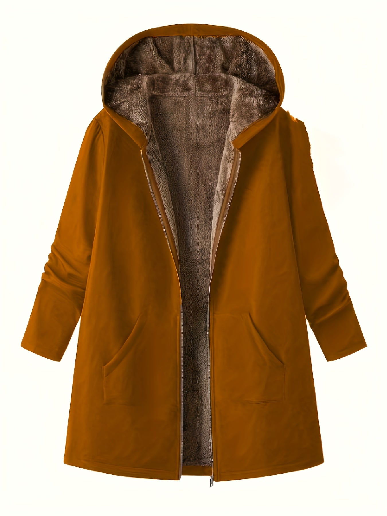 Elegant Winter Hooded Jacket with Pockets - Warm H-Line Coat Suitable for Fall/Winter, Machine Washable Outerwear