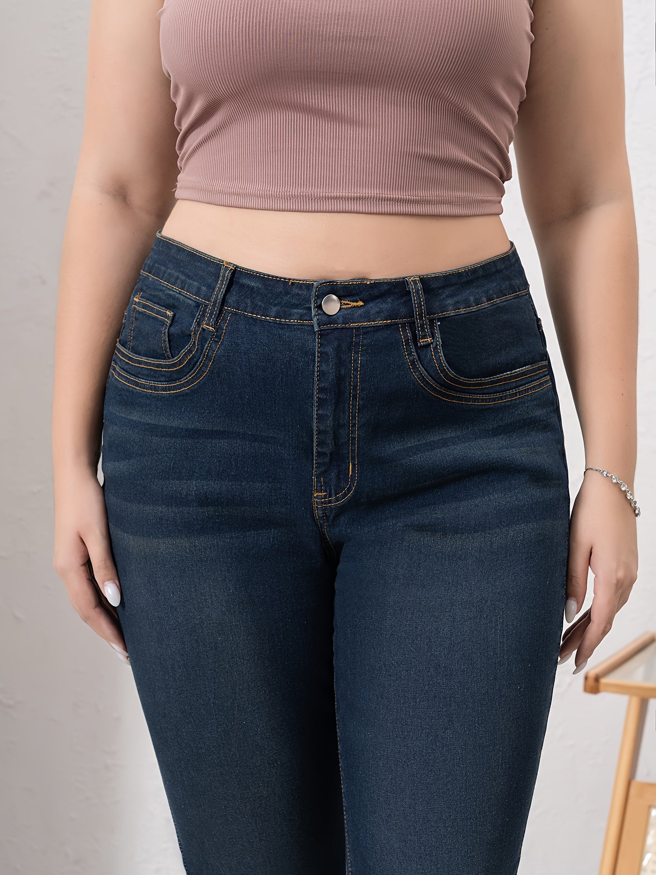 Plus Size Plain Denim Pants for Women