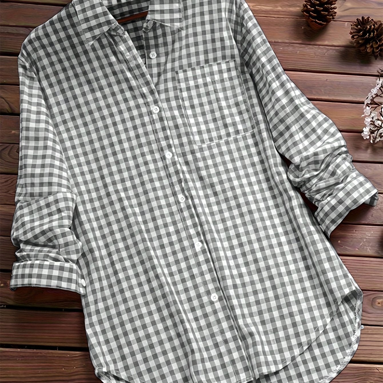Women's Casual Long Sleeve Gingham Check Shirt
