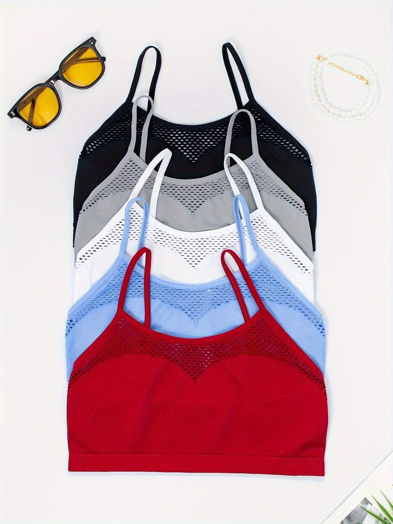 5-Pack Cutout Bras, High Support Knit Fabric