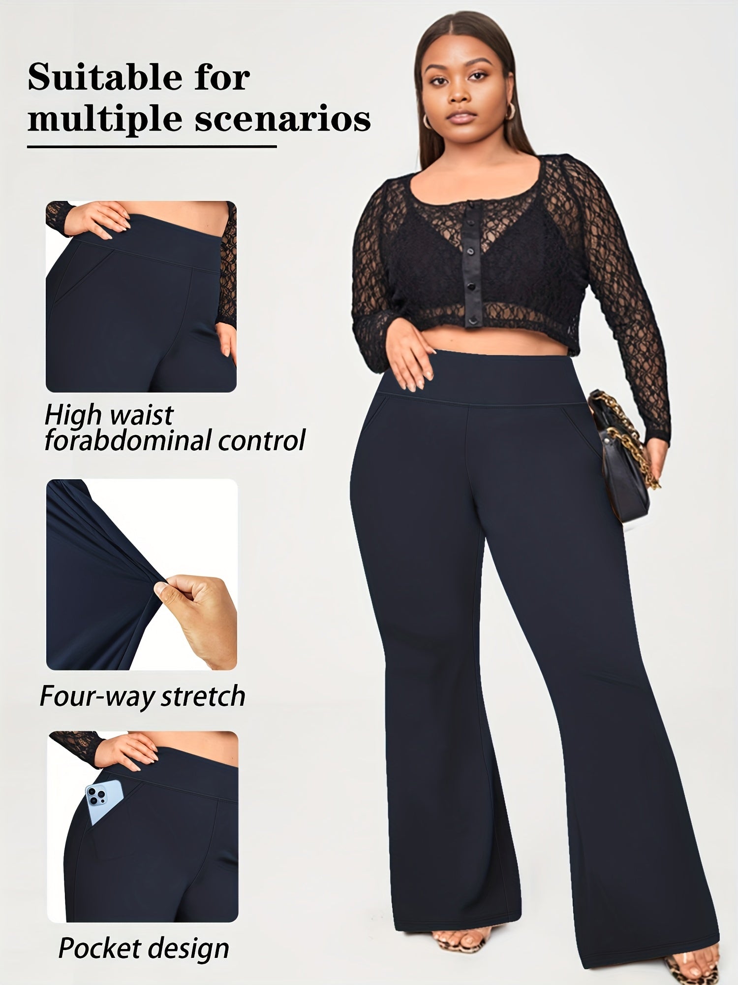 Women's Plus-Size High-Waisted Flared Pants