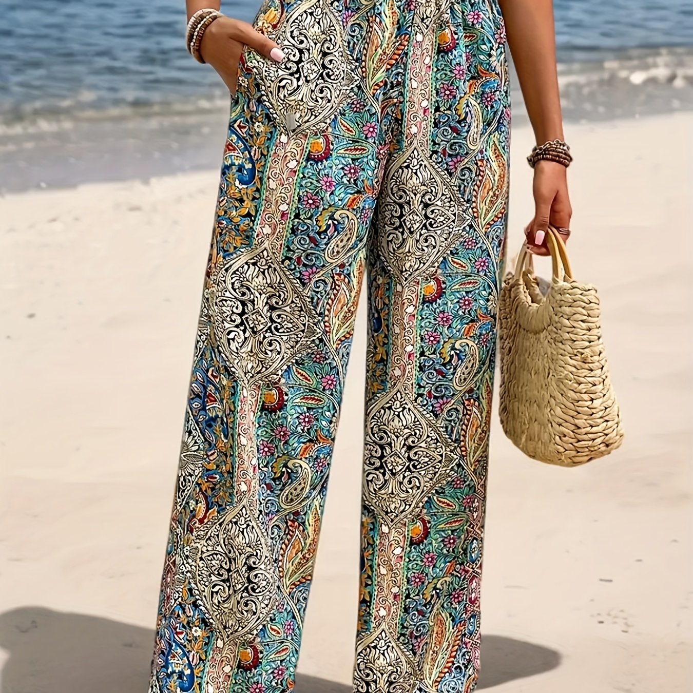 Women's Bohemian Paisley Print Wide-Leg Pants