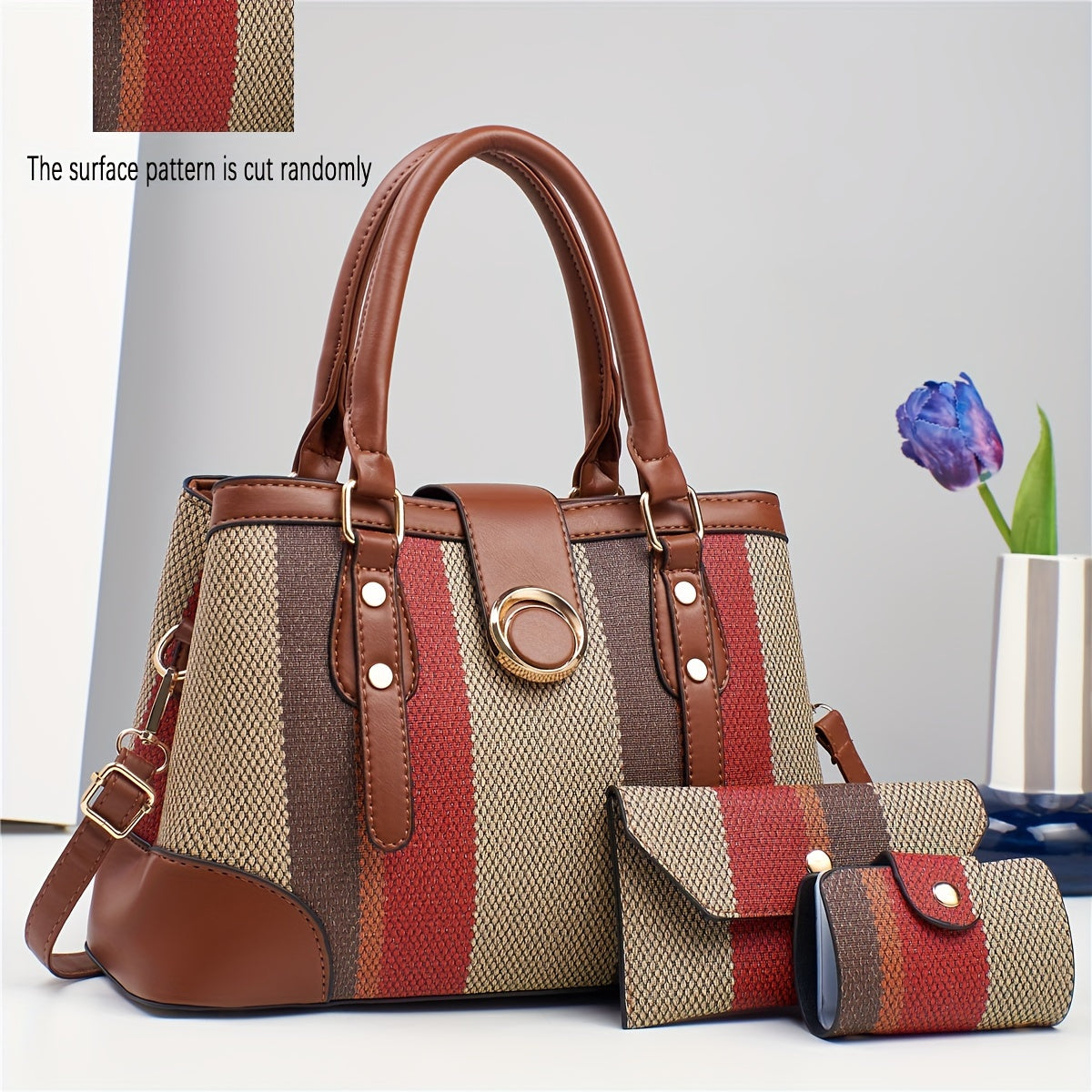 Three-Piece Classic Striped Handbag Set
