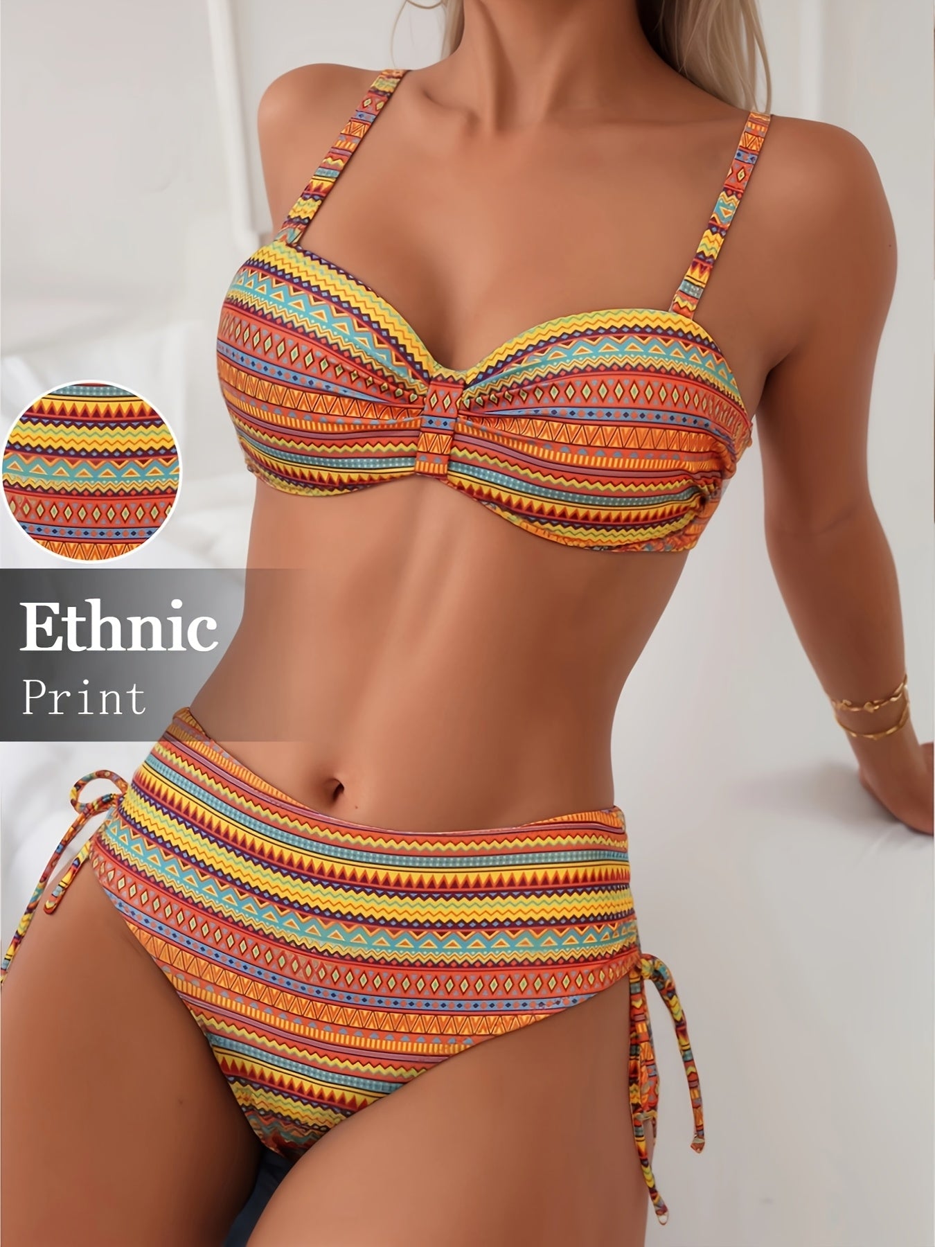 Swimsuit with Drawstring Design, Two-Piece Set for Women