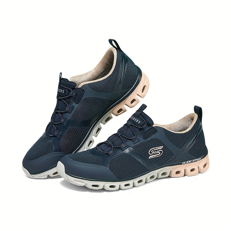 Women's Lightweight Slip-On Sneakers - Navy Blue & Pink Accent