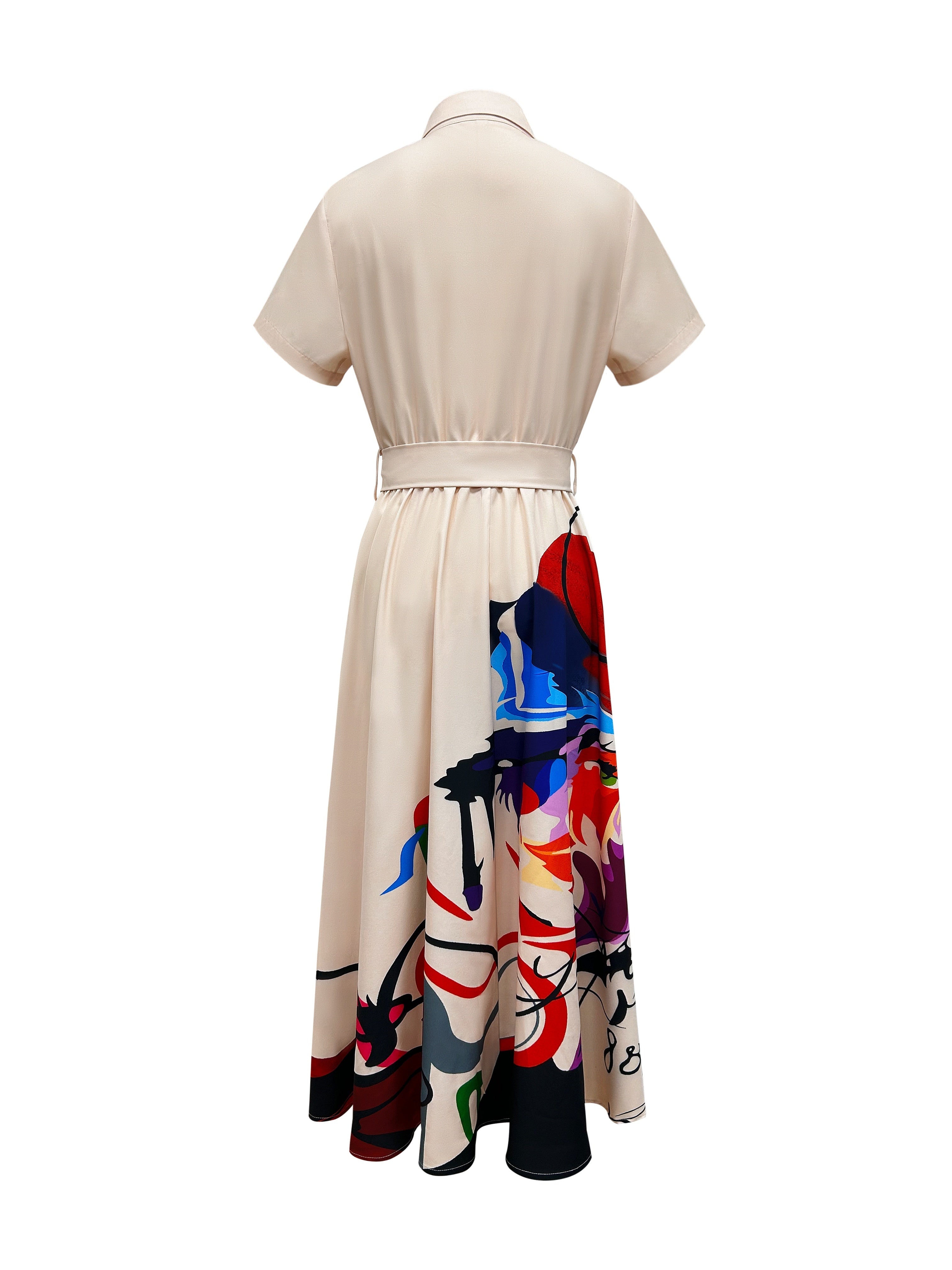 Charming Floral Print Dress - Stylish Button Front, Short Sleeve Collar Design