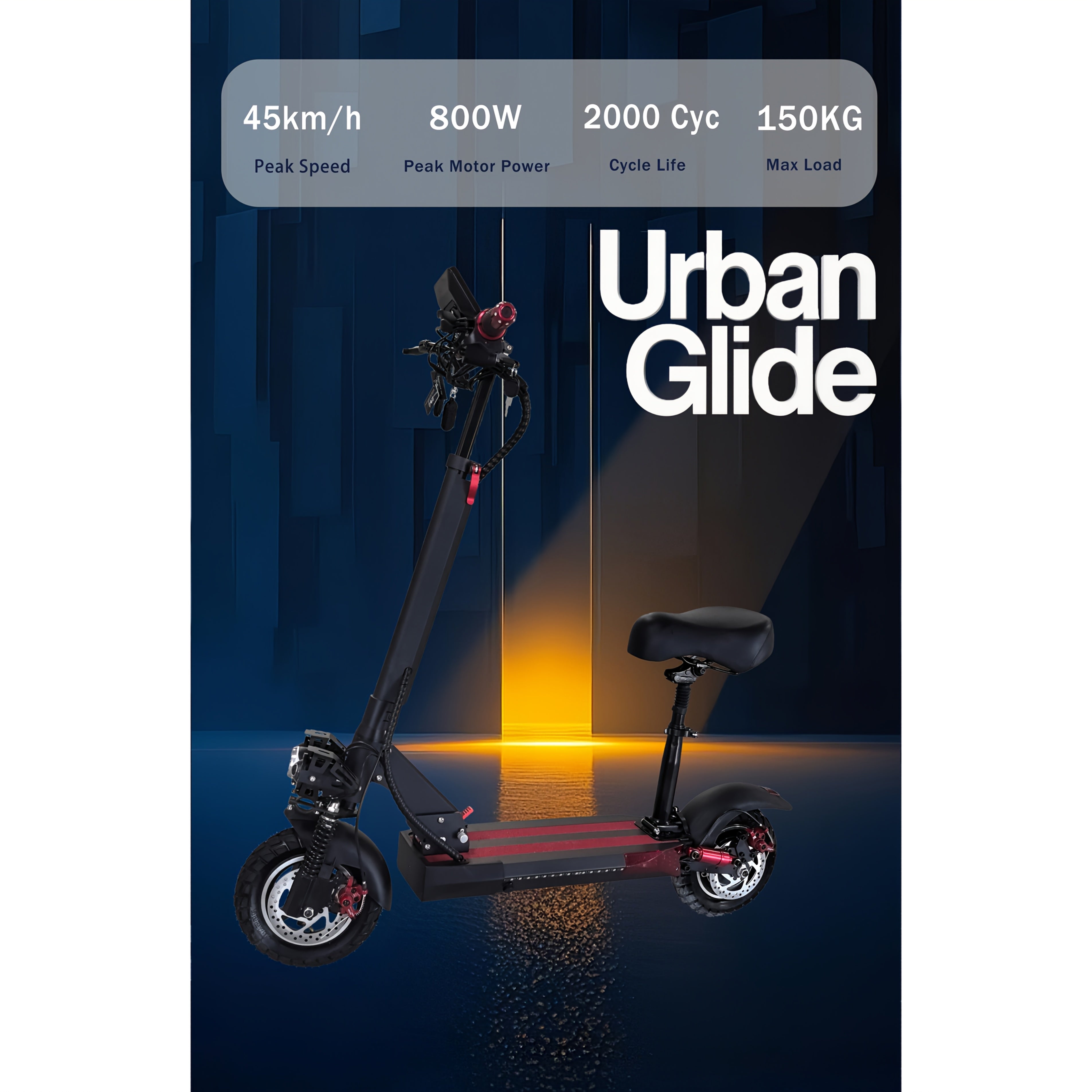 Bolin Electric Scooter, 800W Brushless Motor, 38KM Range, 45KM/H, Foldable with Seat