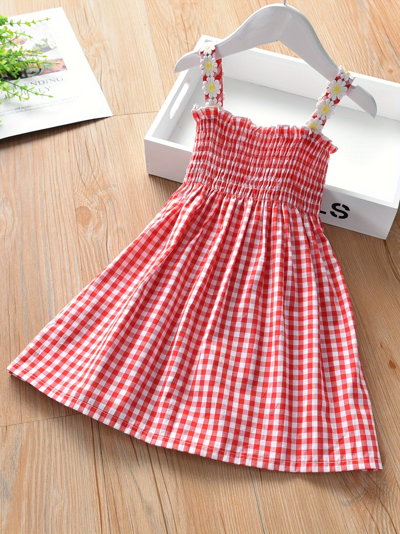 Girls' New Summer Daisy Plaid Casual Dress