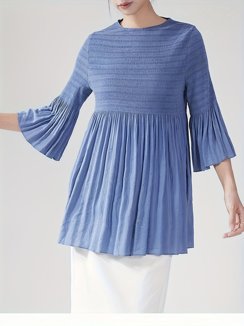 Women's French Style Smoothing A-Line T-Shirt with Bell Sleeve Top