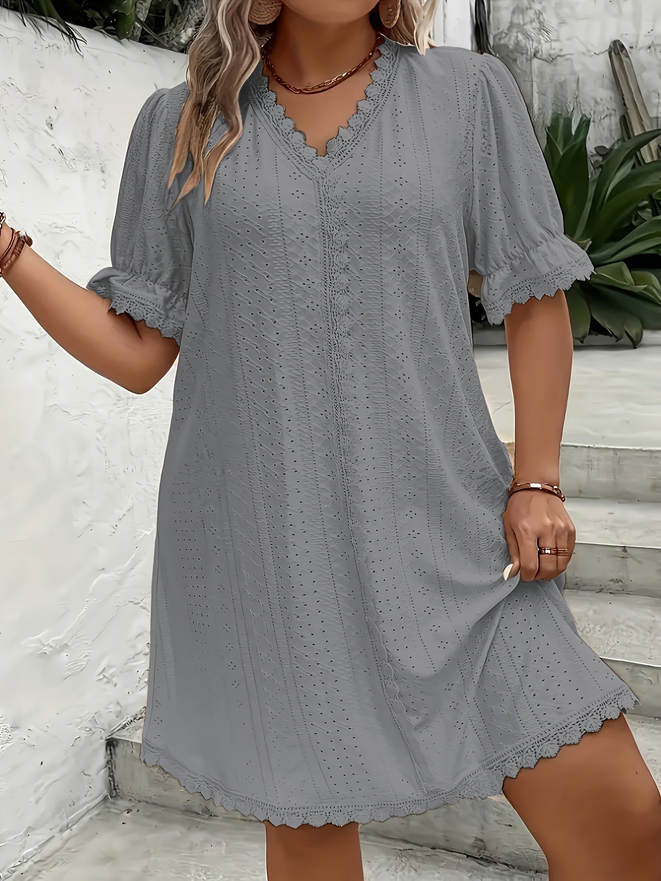 Elegant V-Neck Plus Size Women's Dress