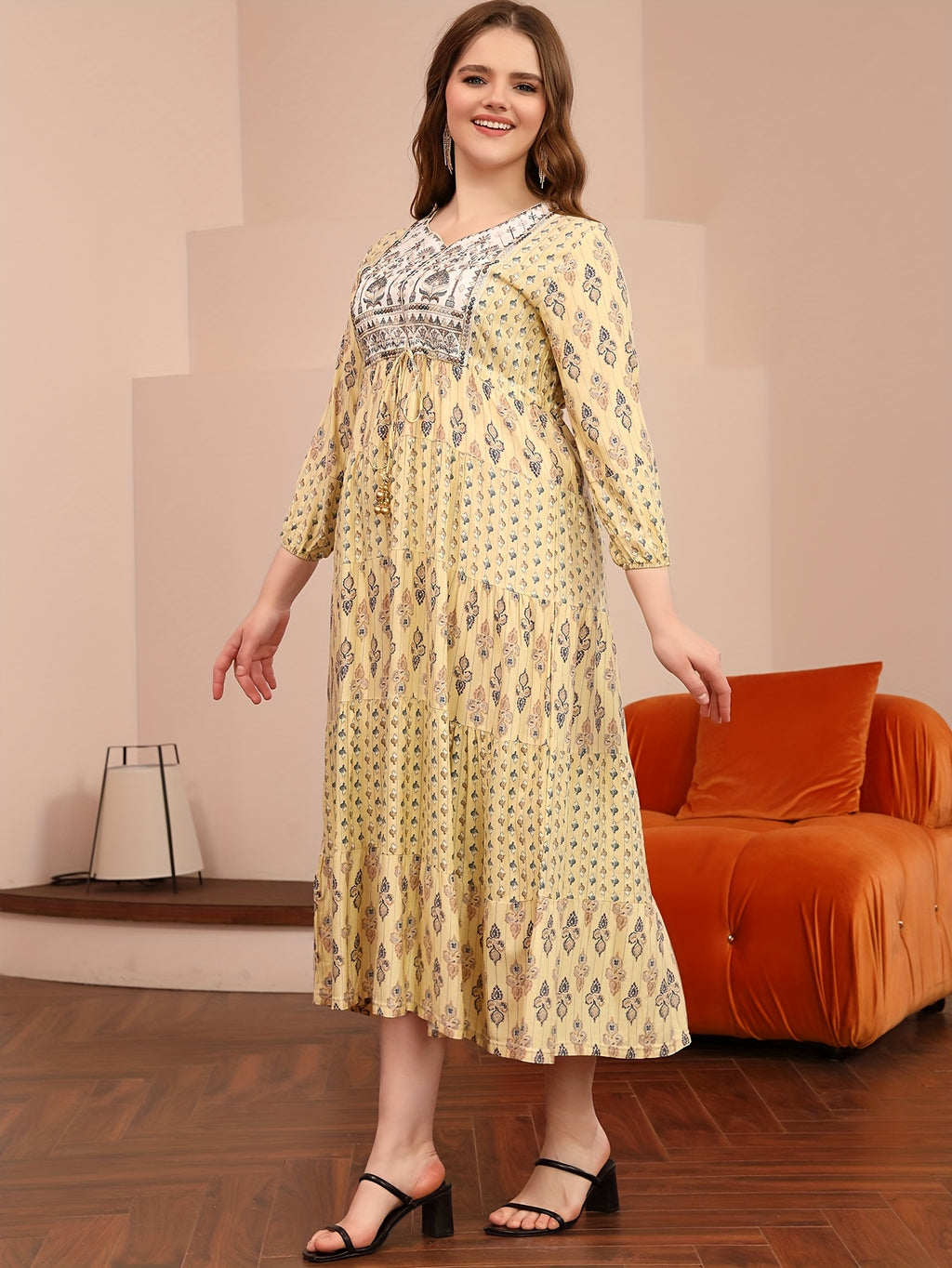 Heart-Shaped Neckline Bubble Sleeve Dress for Women