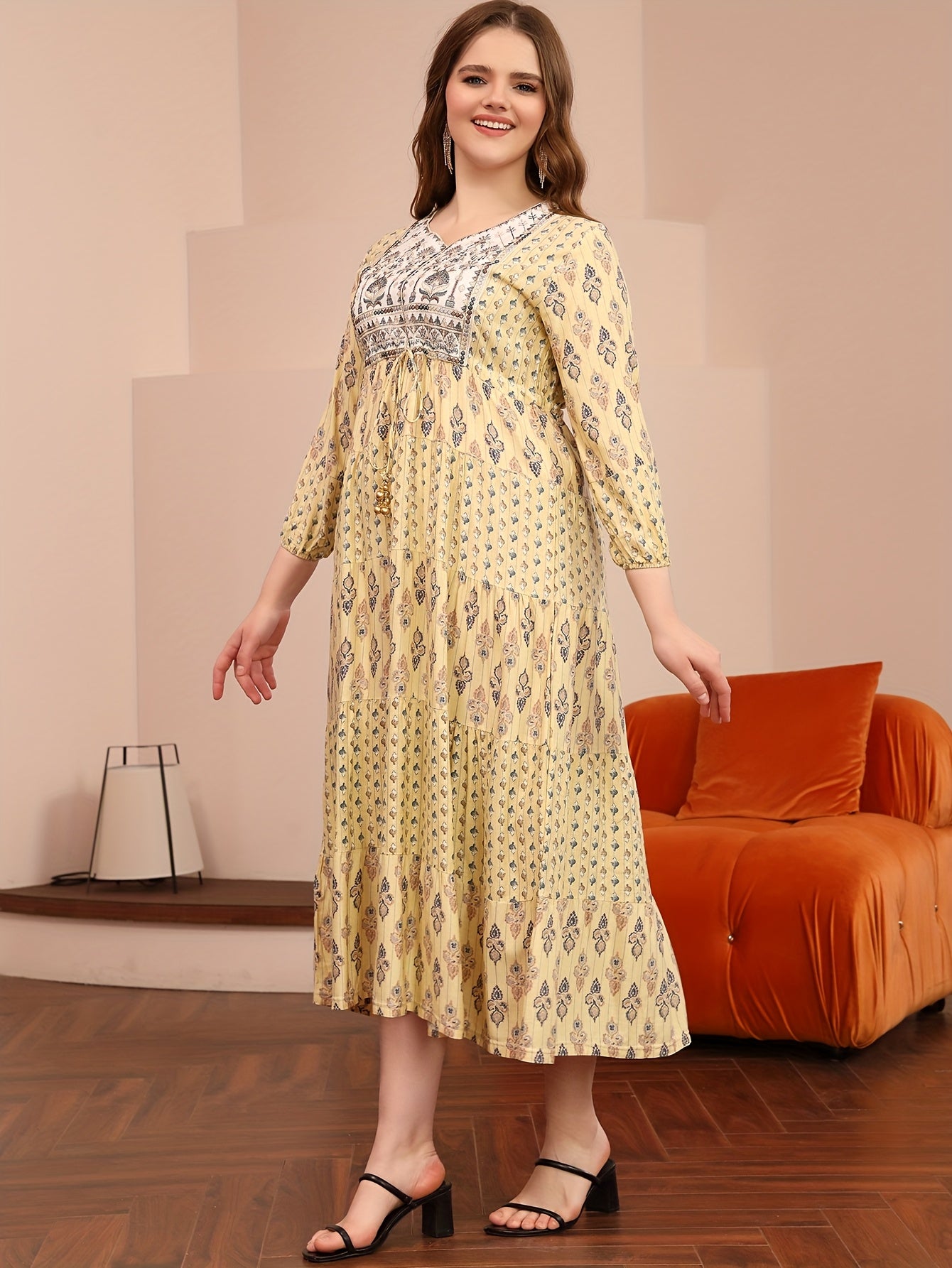 Heart-Shaped Neckline Bubble Sleeve Dress for Women