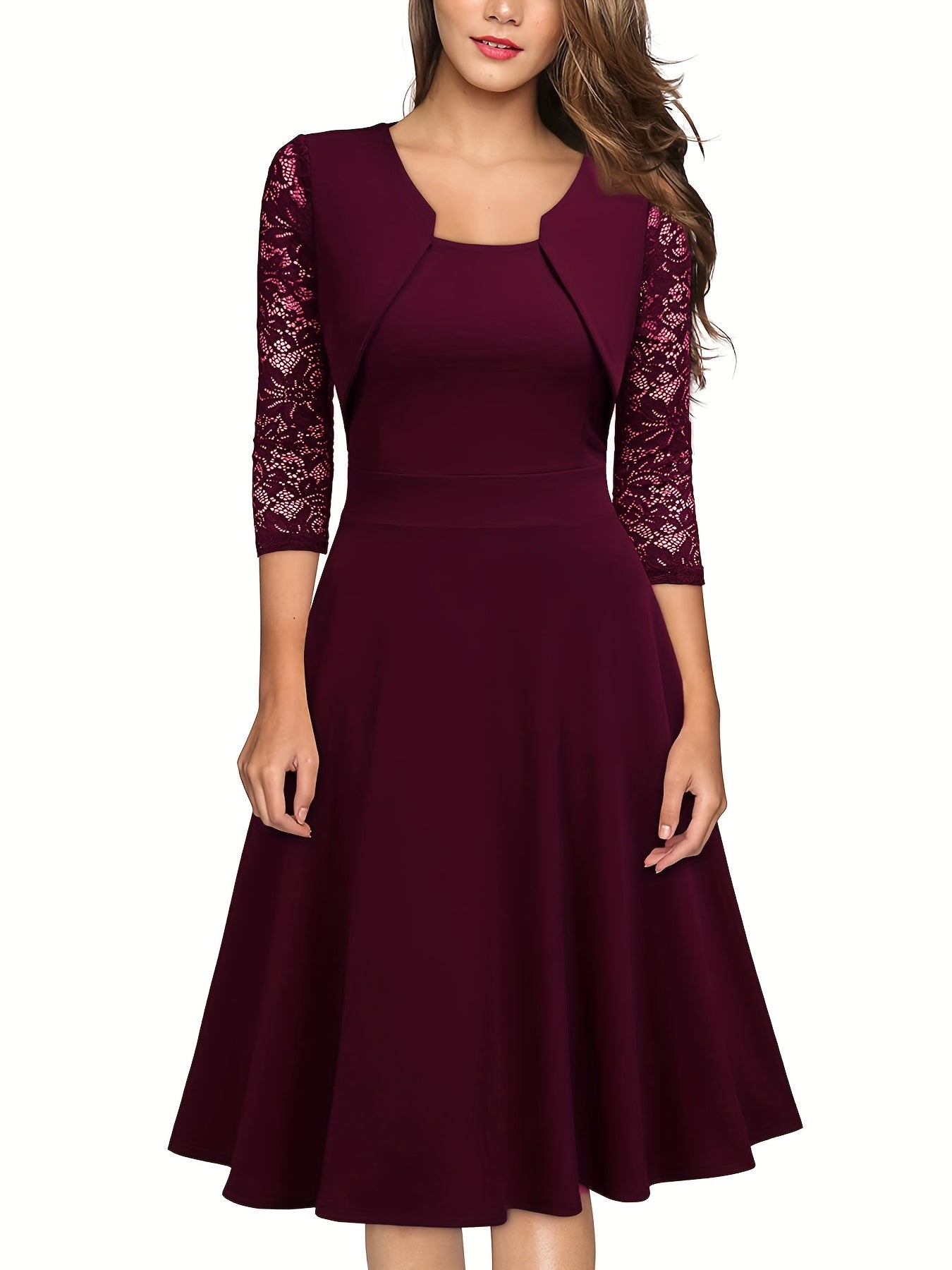 Elegant Women's Dress - Long Sleeve, V-Neck, A-Line Silhouette