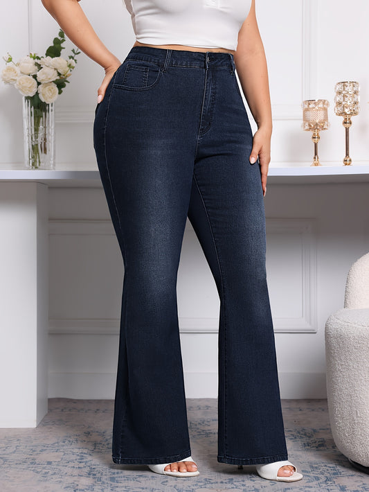 Flare Leg Plain Washed Casual Style Zipper Button Pants