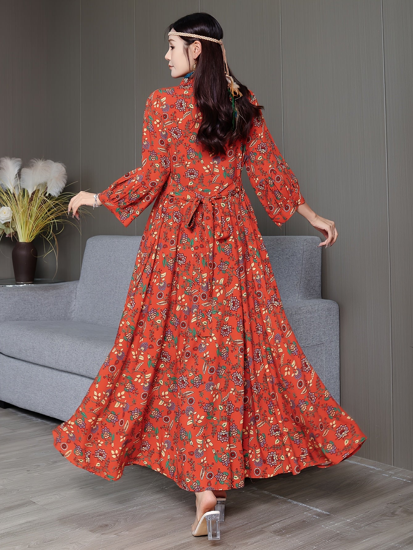 Embroidery Dress Ethnic Style Long Skirt Retro Vintage Casual Maxi Dress