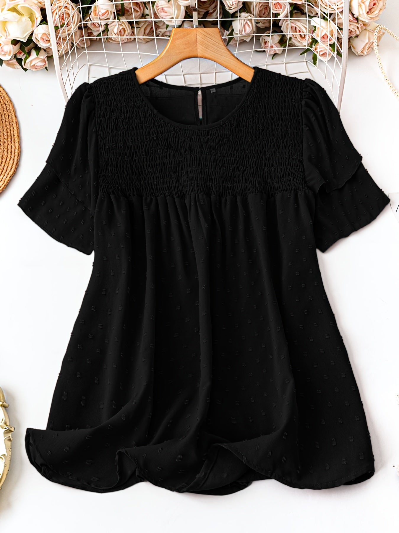 Women's Plus Size Jacquard Polka Dot Shirt
