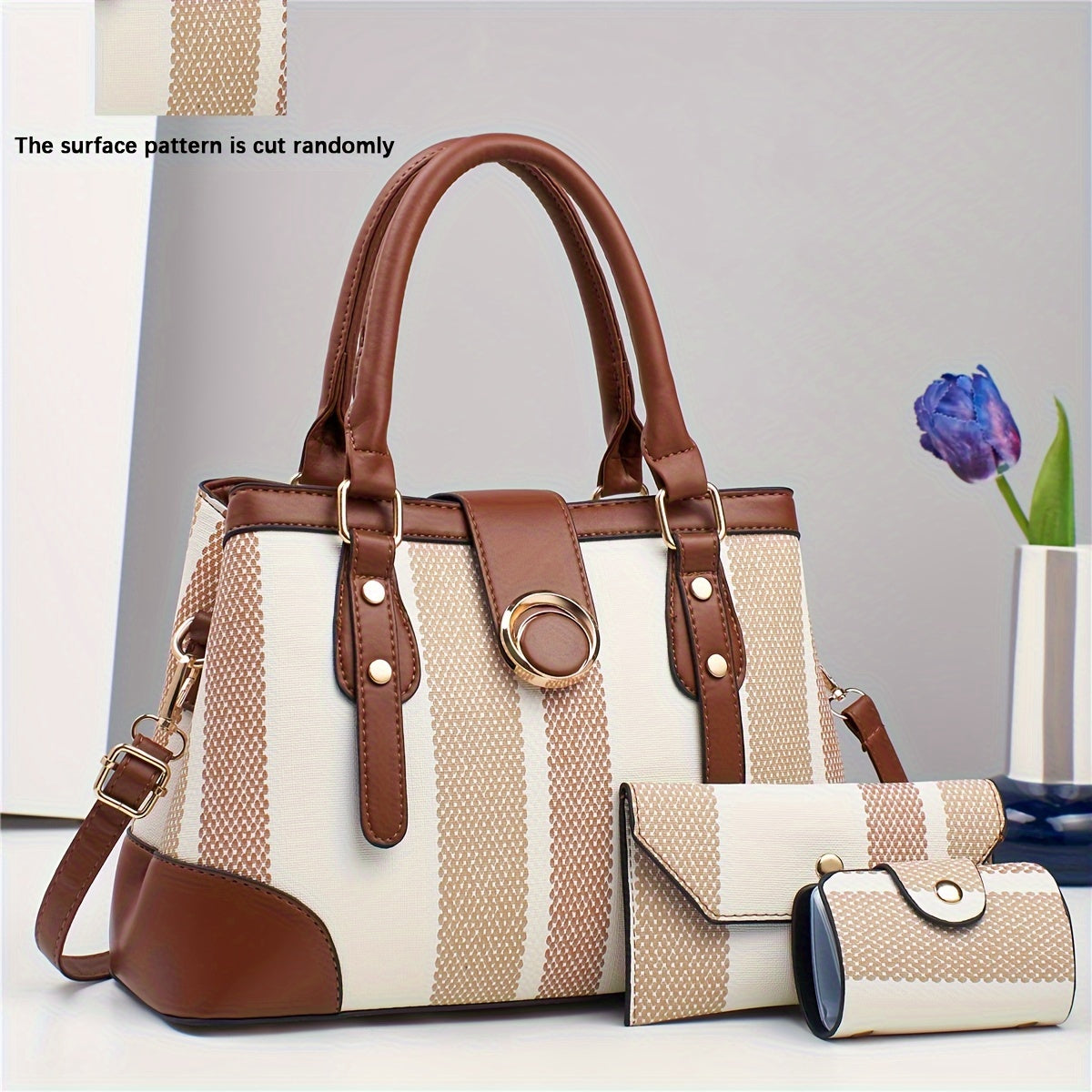 Three-Piece Classic Striped Handbag Set