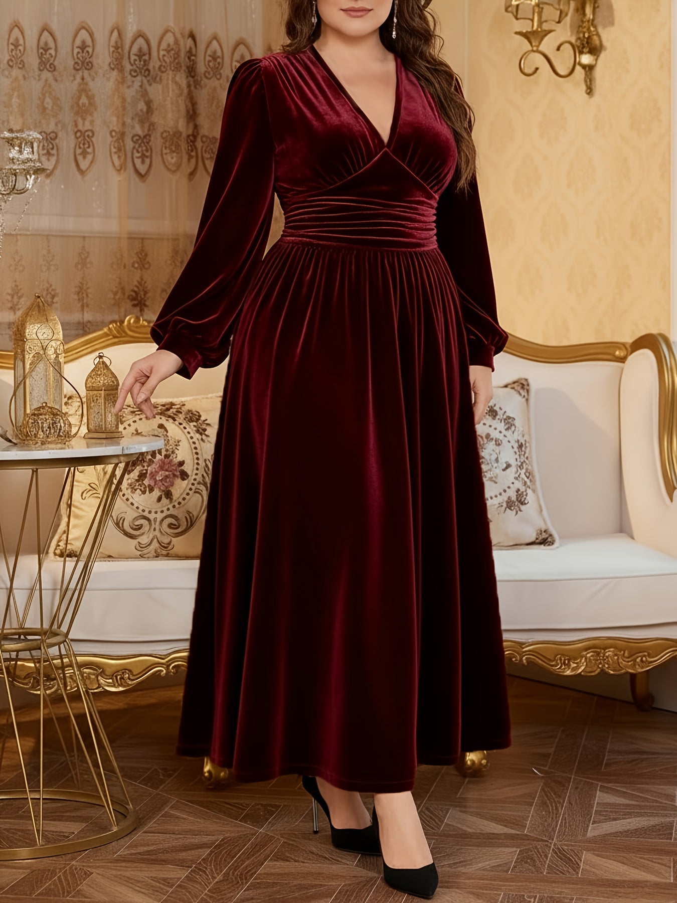Women's Elegant Plus-Size Casual Velvet Dress for Christmas, Autumn, And Winter Warmth, Romantic Everyday Wear