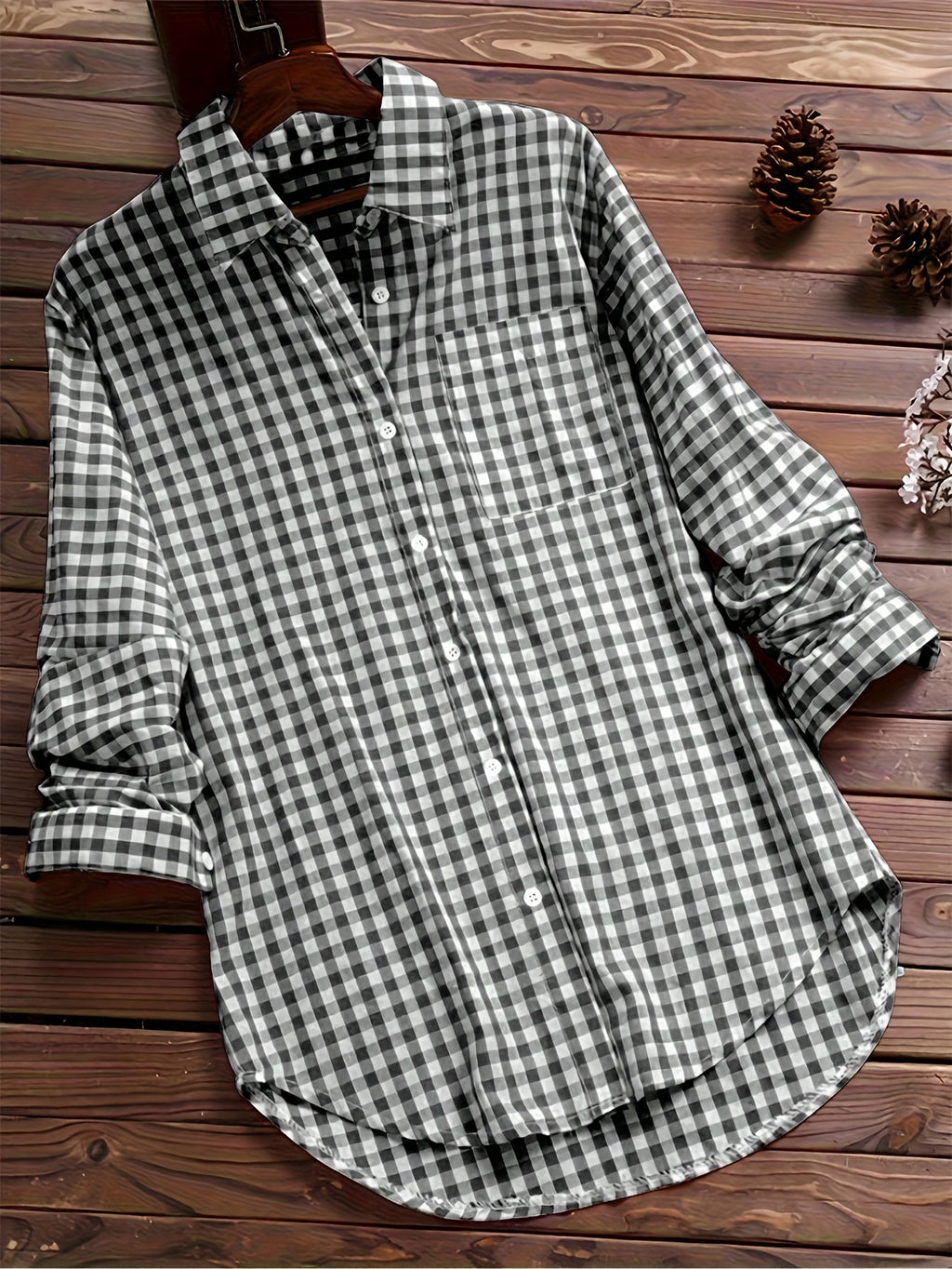 Women's Casual Long Sleeve Gingham Check Shirt