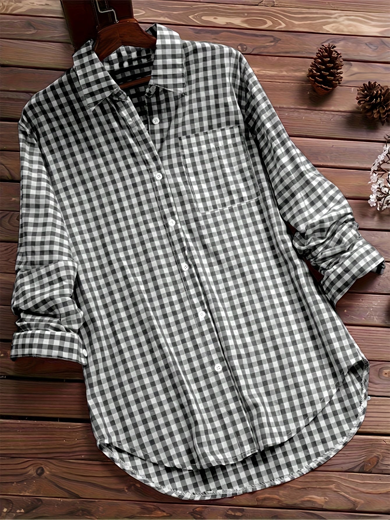 Women's Casual Long Sleeve Gingham Check Shirt