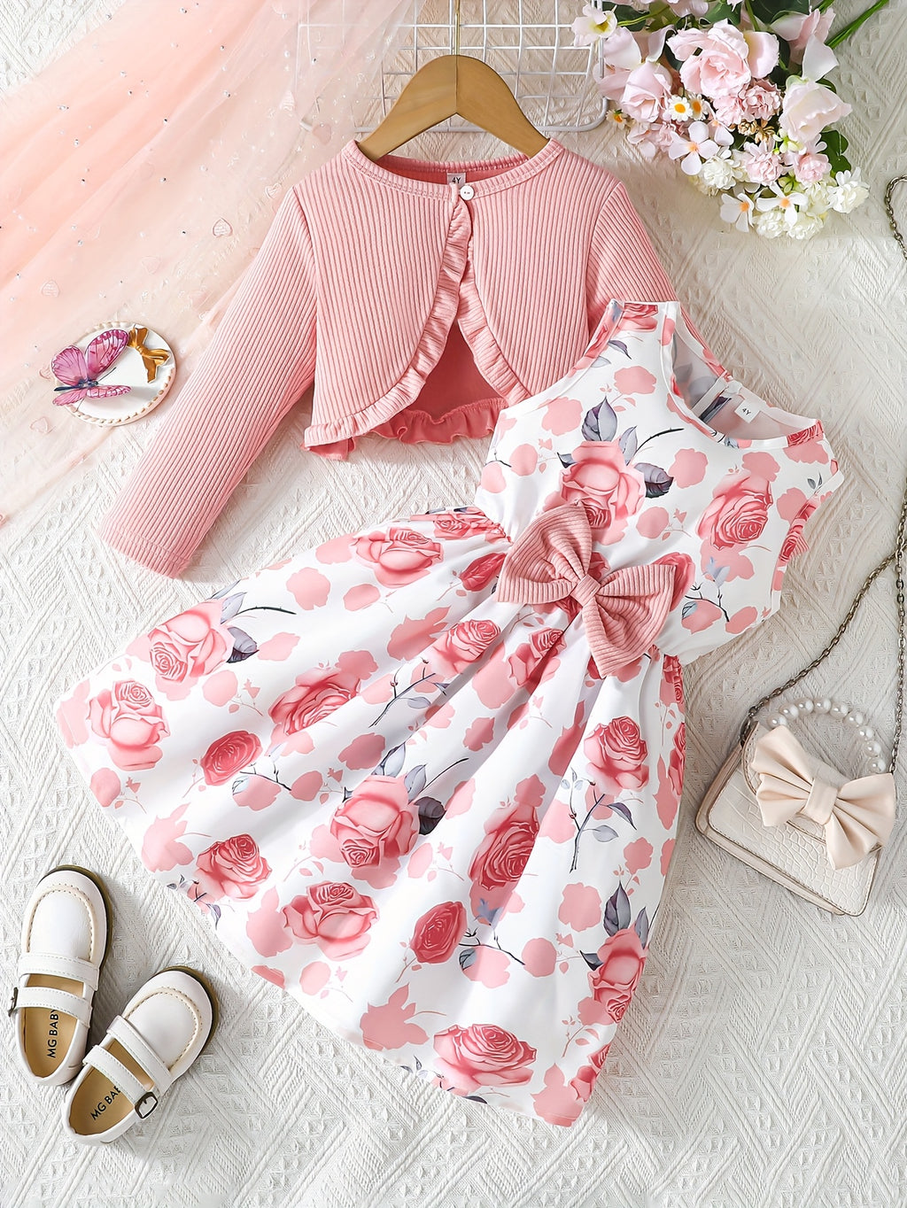 Girls' Floral Print Casual Sleeveless Dress