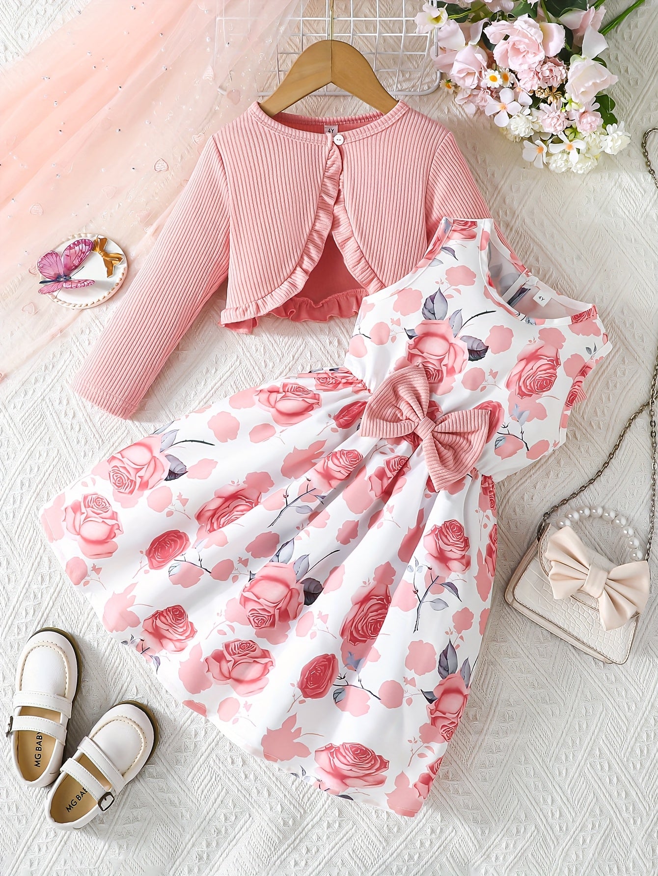 Girls' Floral Print Casual Sleeveless Dress