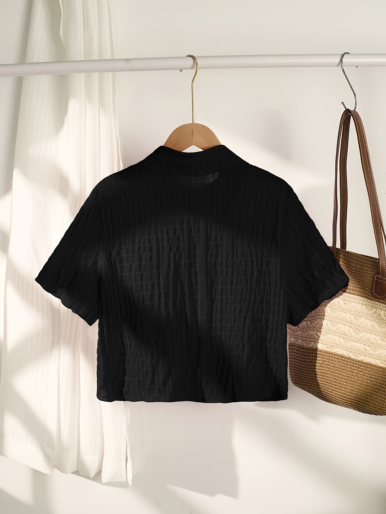 Elegant Red Mini Short-Sleeve Blouse for Women
