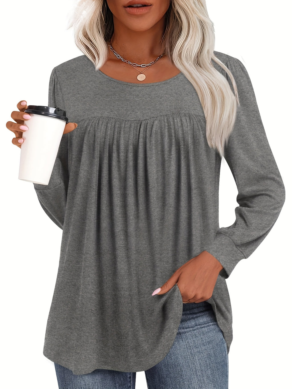 Women's Casual Long Sleeve Crew Neck Top Set