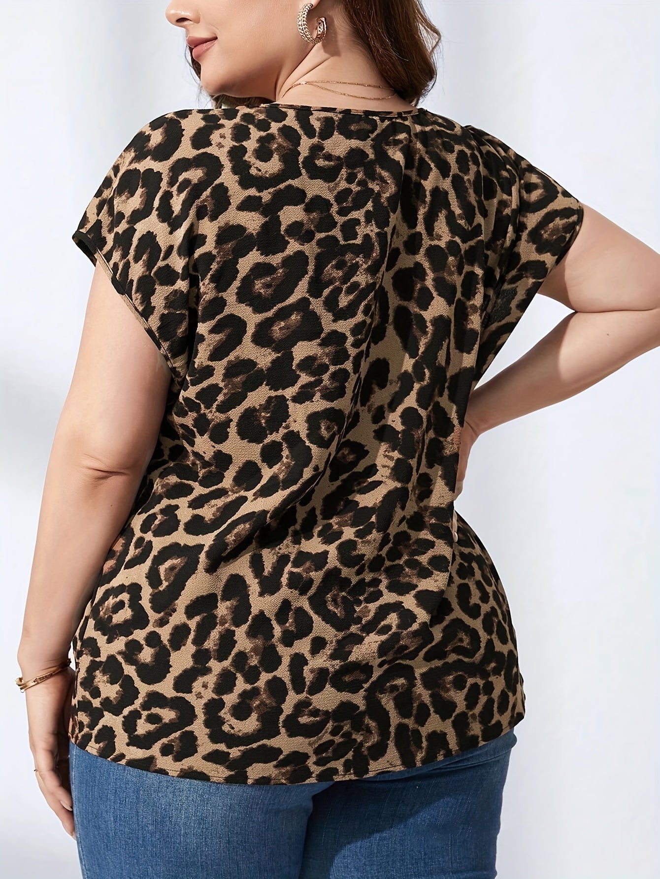 Plus Size Leopard Print Batwing Sleeve Blouse