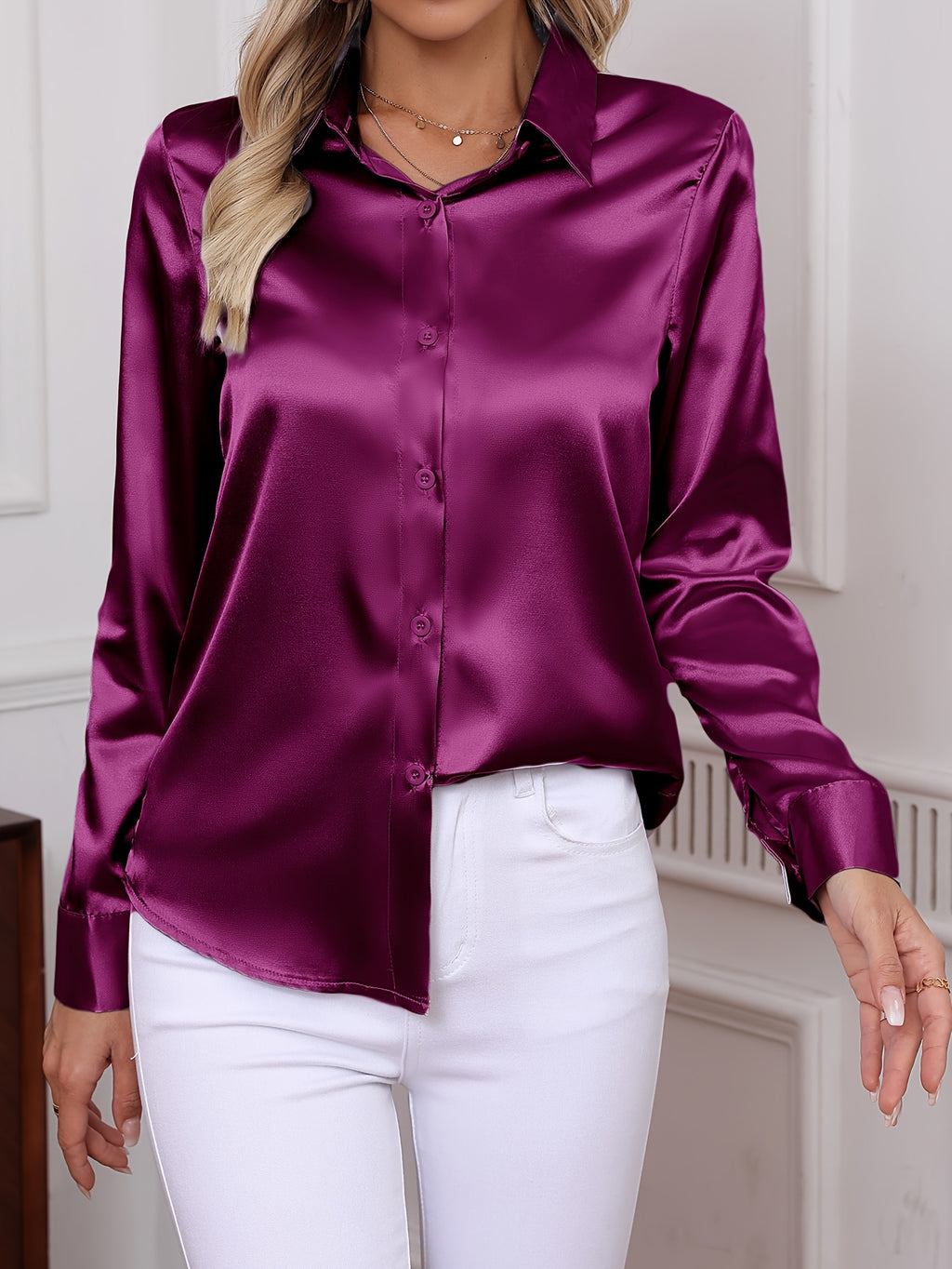 Women's Long Sleeve Satin Shirt