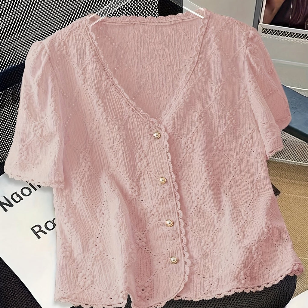 Women's Elegant V-Neck Short Sleeve Blouse