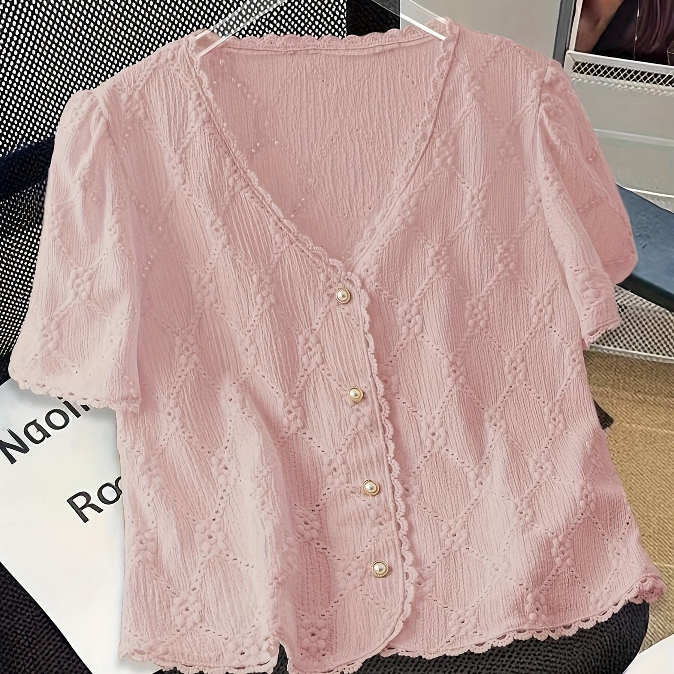 Women's Elegant V-Neck Short Sleeve Blouse