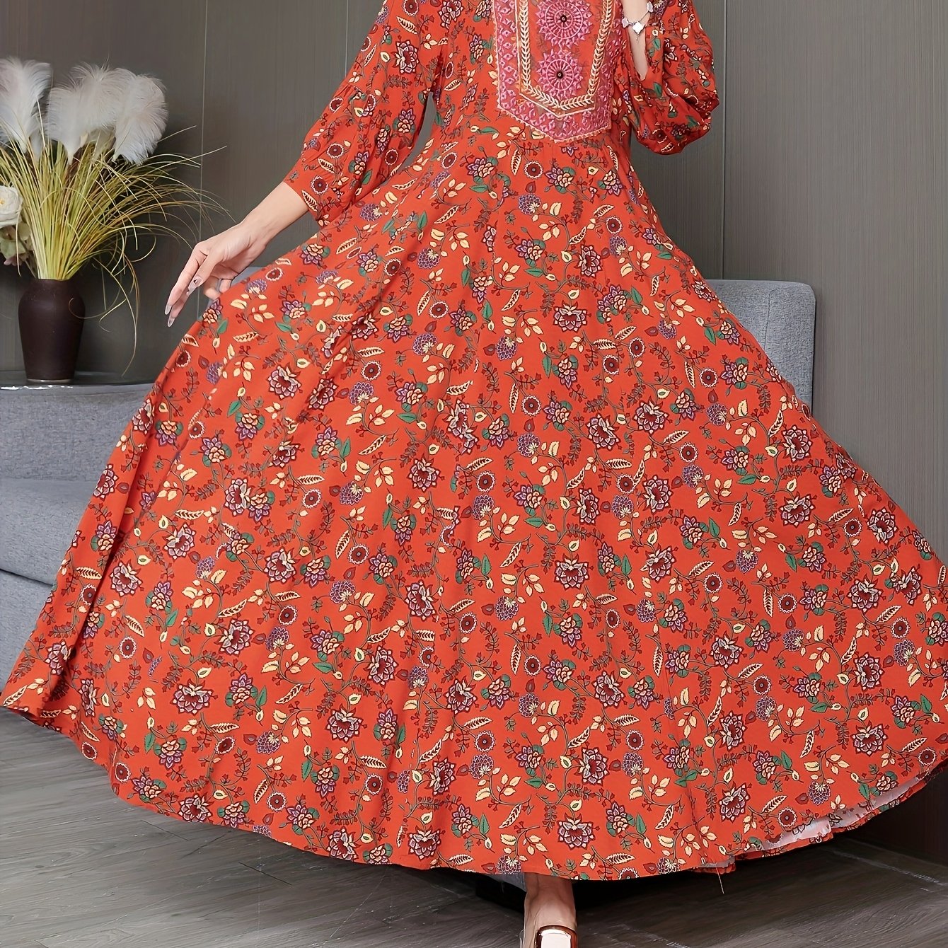 Embroidery Dress Ethnic Style Long Skirt Retro Vintage Casual Maxi Dress