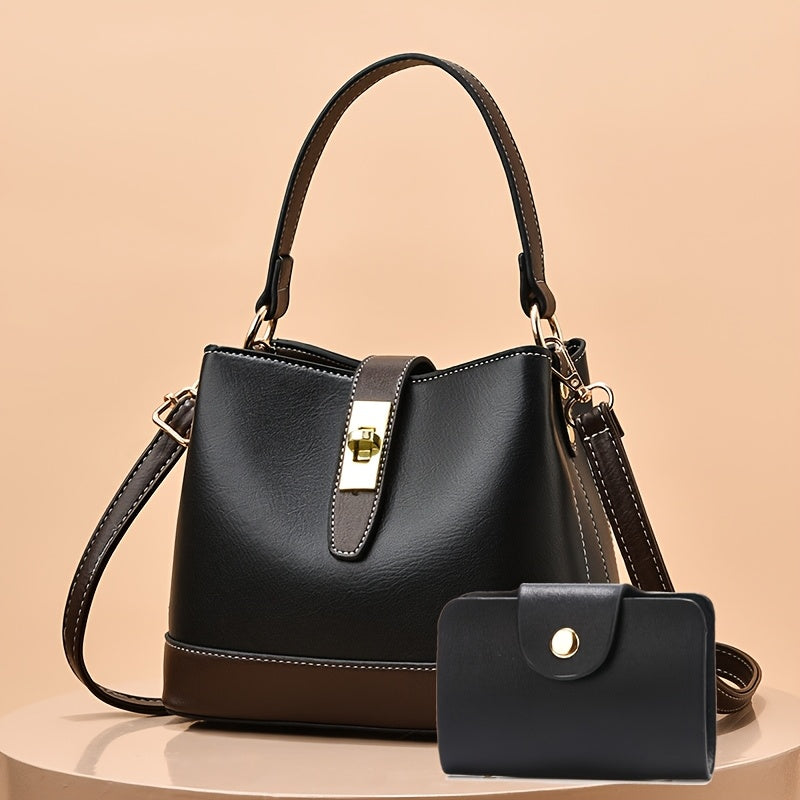 Women's Tote Bag Sleek Minimalist Shoulder Crossbody Bag with Golden-Tone