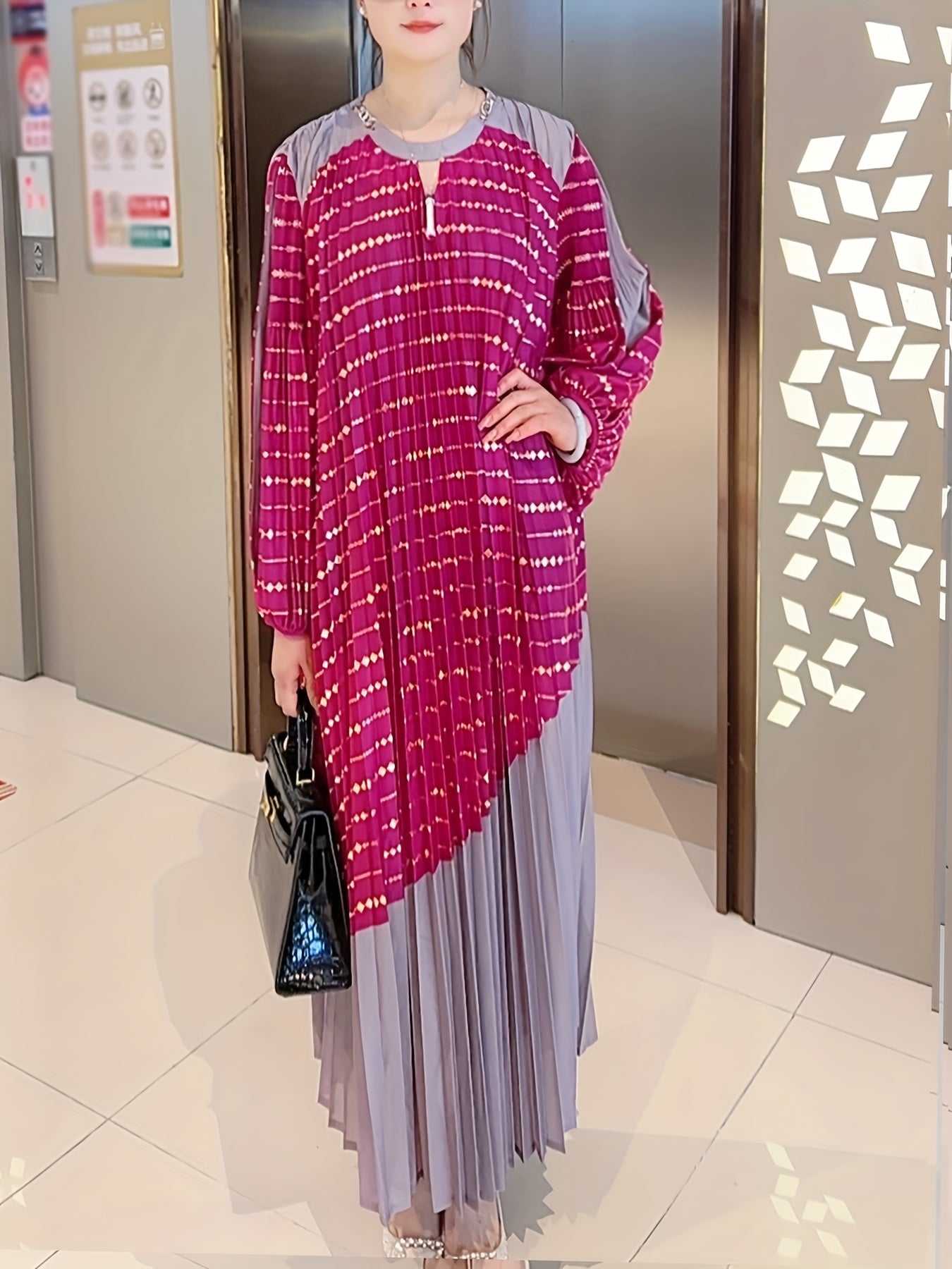 French-Style Pleated Dress, Loose Fit for Women