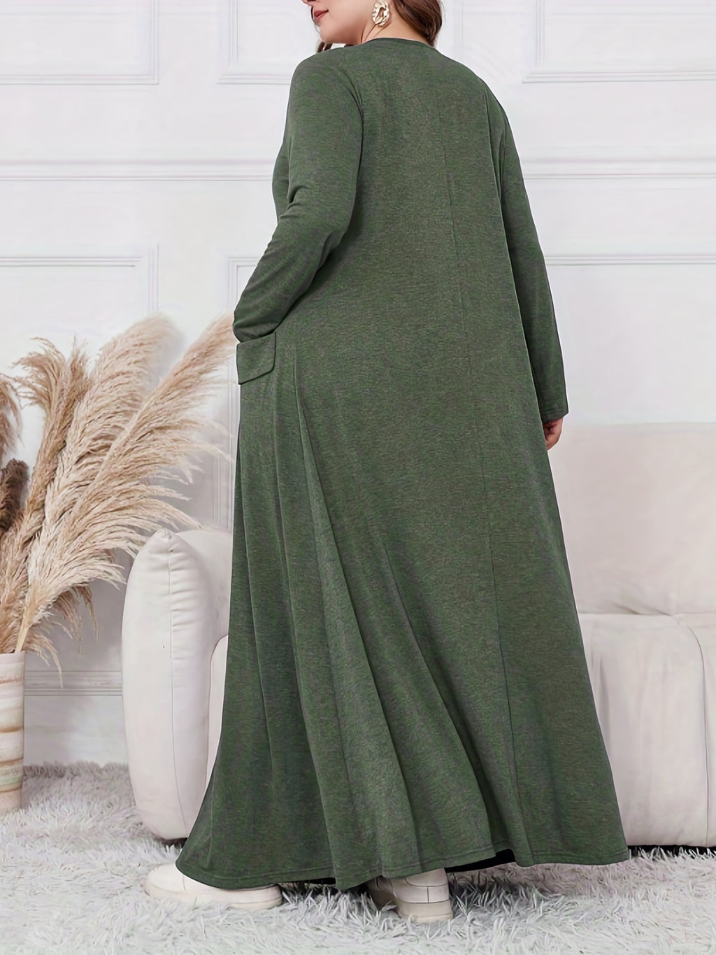 Elegant Plus Size Women's Long Sleeve Maxi Dress - Loose Fit