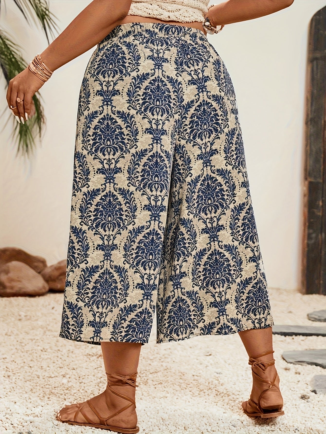 Women's Summer Loose Fit Ethnic Floral Print Straight-Leg Pants