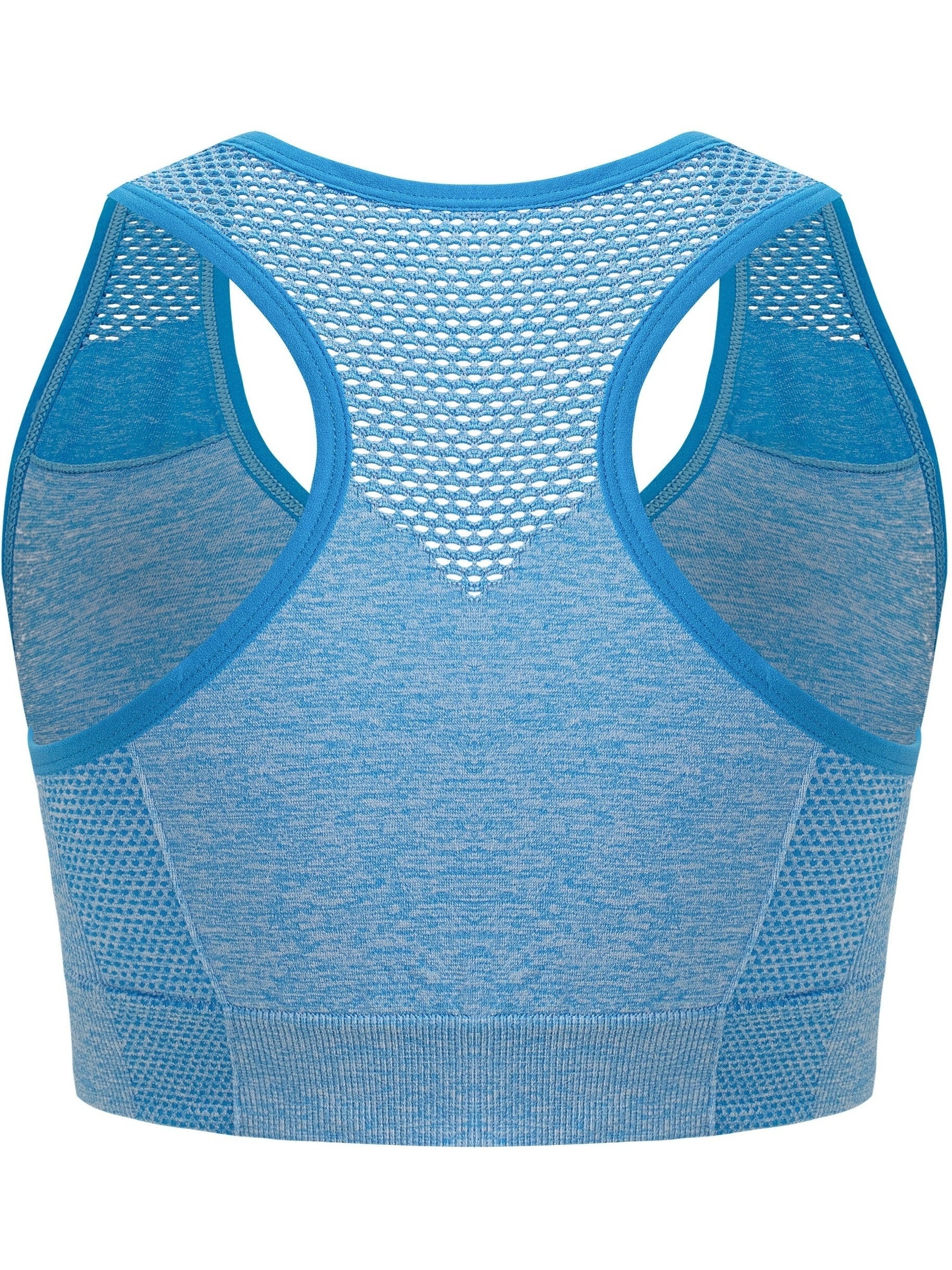 3pcs Plus Size Sports Bras, Polyamide Blend, Hollow Mesh Design, Low Support, Removable Padding, Crew Neck, Medium Stretch, Knit Fabric,