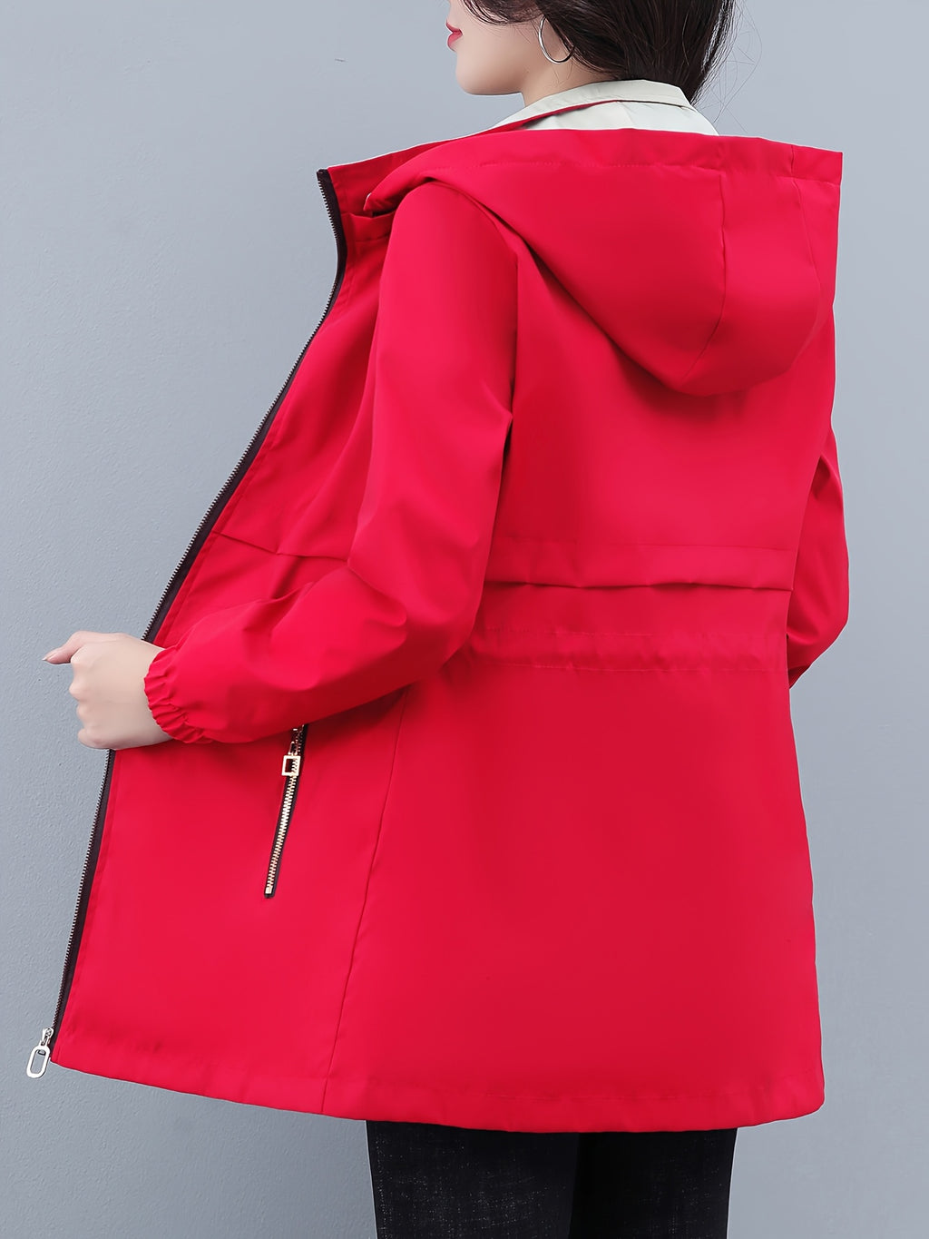 Women's Reversible Long Sleeve Windbreaker Jacket, Fit, Detachable Hood & Zipper Closure